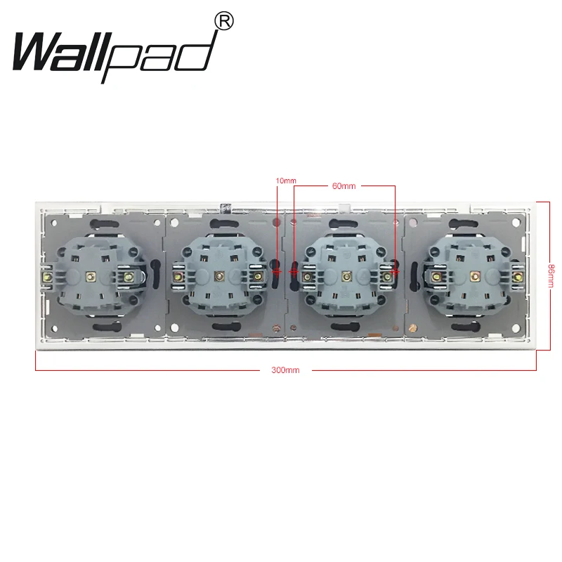 4 Way EU Socket Wallpad AC Aluminum Metal Frame 16A 300*86mm Schuko Quadruple Electrical Outlet Sockets with Claws 110V-250V