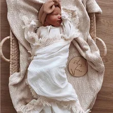 Muslin Cotton Baby Blanket Fringe 2 Layer Newborn Tassel Blankets Swaddle Warp Bed Baby Photography Props Newborn Bath Towel