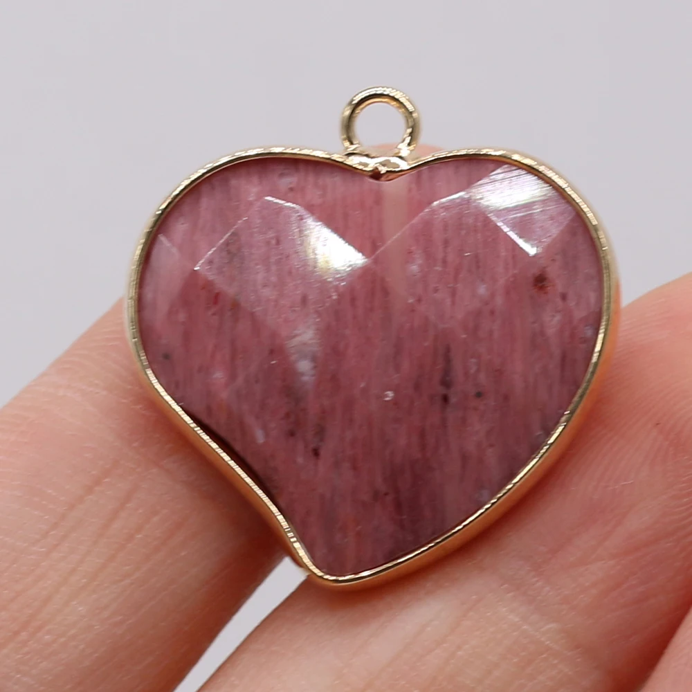 3PCS Wholesale Heart Shape Natural Stone Amethyst Gilt Edge Pendant For Women Jewelry Making DIY Necklaces Accessory Charm Gift