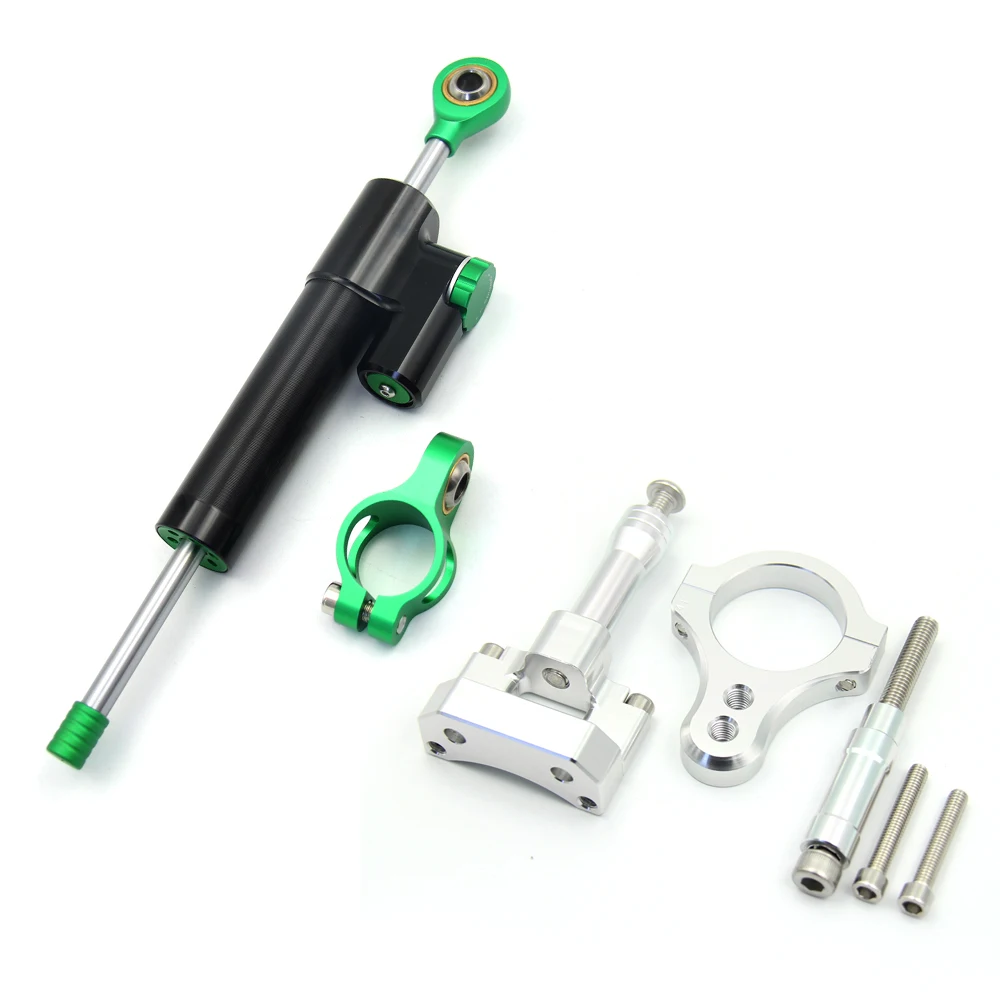 Black with green-B CNC мотоцикл стабилизатор рулевой демпфер Монтажный Кронштейн Поддержка Комплект для Yamaha YZF R3 R25 MT03 MT25 - Цвет: Black with green-B