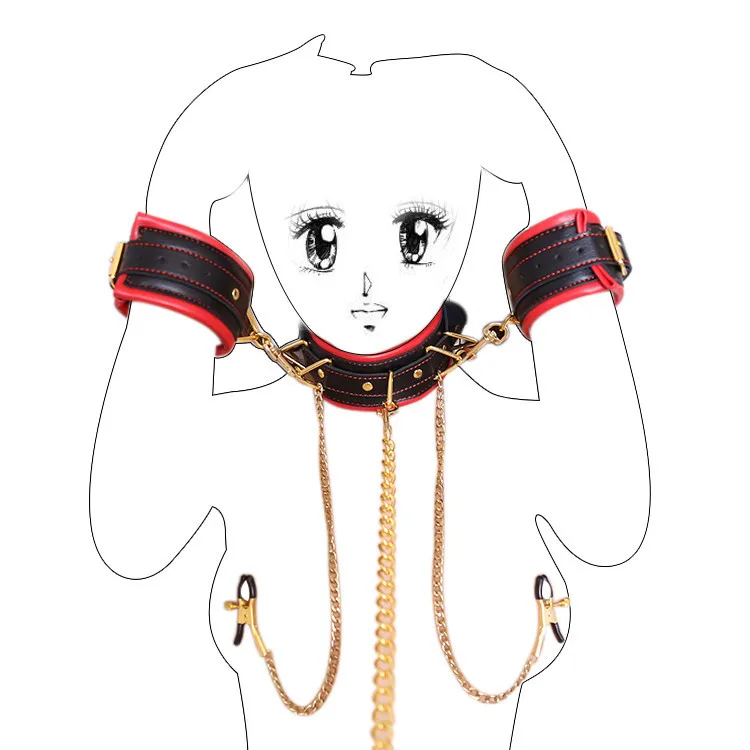 

Manufacturers Direct Selling Neck Scarf Nipple Clamp Handcuffs Set Gold-Tone Chain Sponge Hand Tied Bound Neck Scarf Red Bandana
