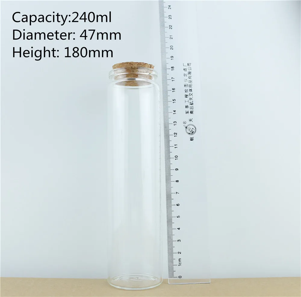 12pcs 47mm 240ml Cork Stopper Glass Bottles Spicy Storage Jar Bottle Food Containers Glass spice candy Jars Vials (3)