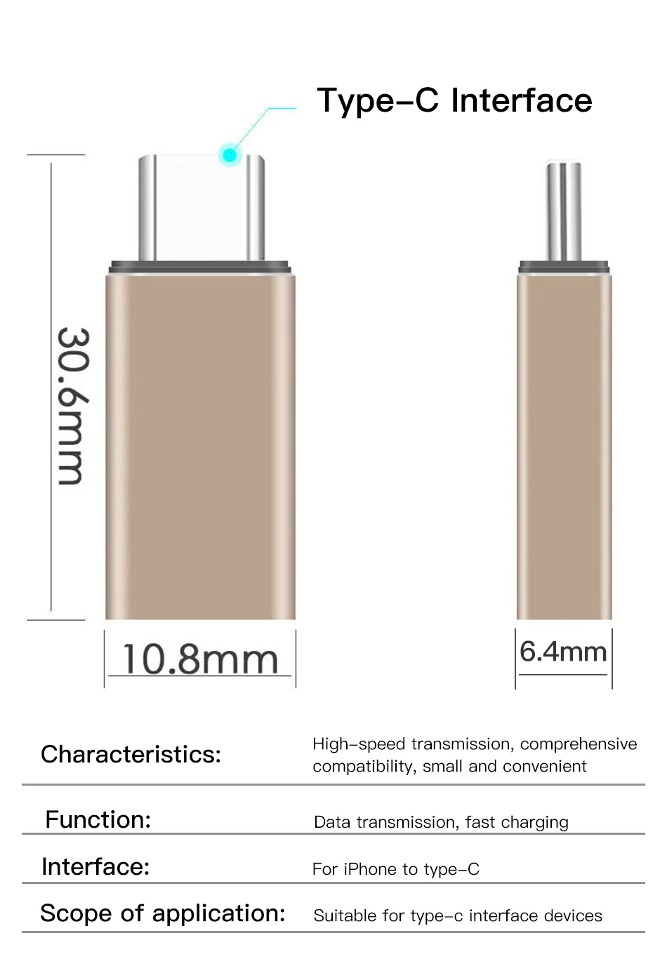 !ACCEZZ 2PC Type c OTG Adapter For iPhone Cable Female Type-c  Data Charging Connector For Huawei P20 Pro Mate 20 Samsung S9 S10 (5)