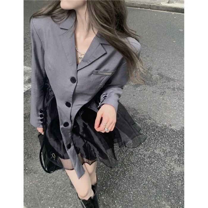 Богатые женские платья асимметричный короткий костюм пальто крутая Милая