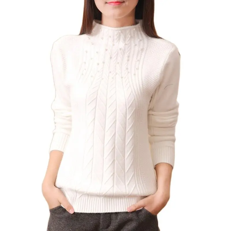 OHCLOTHING The 2021 women's new nail bead semi turtleneck core spun yarn knitted sweater | Женская одежда