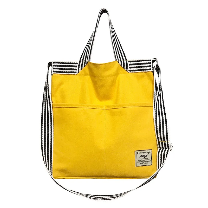 

Canvas Handbags Women Shopping Bags Reusable Shopping Bag Colour Black Yellow Bags Female Tote Shoulder Bags