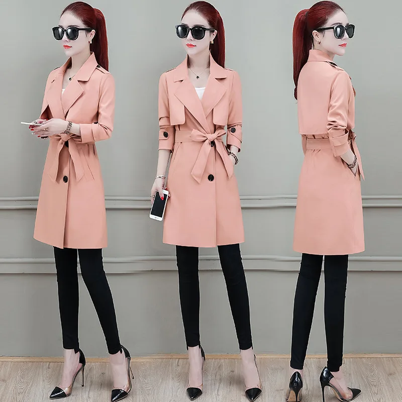 

Trench Coat Mid-length Women's 2019 Spring And Autumn Popular Loose-Fit Korean-style Casual Versatile Western Style Waist Huggin