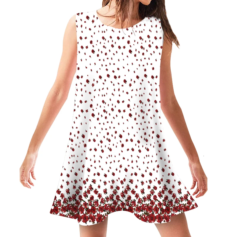 

Women Casual Dress Sleeveless Loose O Neck Dresses Floral Print Sundress Summer Swing Beach Wear Female Sexy Clothing Vestido