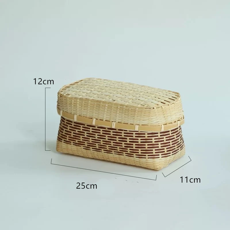 25x11x12cm Чайный сервиз коробка для хранения ручной работы основной цвет окружающей среды бамбуковая корзина коробка с крышкой Ретро китайский интерьер украшения - Цвет: 25x11x12cm