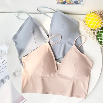 

Roseheart Women Fashion Skin Gray Seamless Cross Back Bralette Wireless One-Piece Bra Padded Cup A B Seamless Maiden Bras
