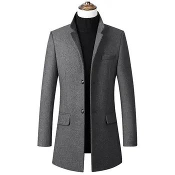 

Winter Wool Jacket Men Brand New Business Woolen Overcoat Casual Slim Fit Collar Long Trench Coats Warm Windbreaker Outwear