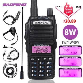 

Baofeng UV-82 Walkie Talkie 8W Power Portable Two way Radio UV82 Tri-Power Dual PTT Ham CB Radio 10KM UV82 Hunting Transceiver