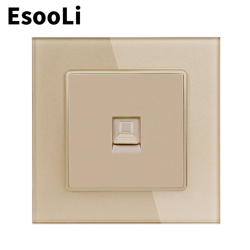 EsooLi Золотая Хрустальная стеклянная панель 1 Набор RJ45 Интернет Джек CAT6 разъем