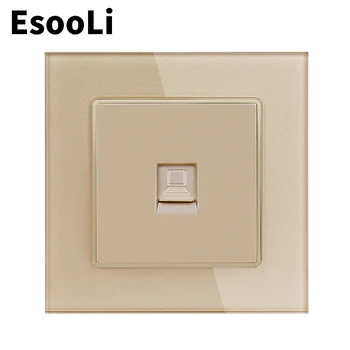 

EsooLi Gold Crystal Glass Panel 1 Gang RJ45 Internet Jack CAT6 Connector Computer Outlet Wall Data Socket