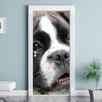 

3D Sticker Color Bricks Pulling Door Home German Boxer Puppy Decor Paste Self Adhesive Waterproof Wallpaper Print Art Picture