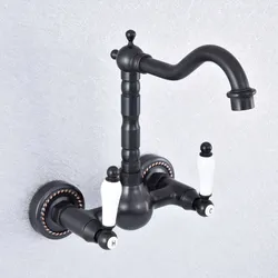 Kitchen Wet Bar Bathroom Vessel Sink Faucet Black Oil Rubbed Brass Wall Mounted Swivel Spout Mixer Tap Dual Ceramic Lever msf717