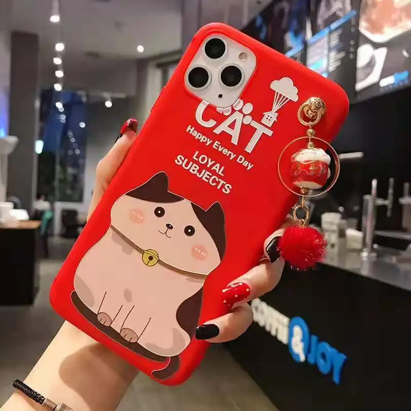 Чехол для iPhone 11 pro Max Lucky Cat, милая задняя крышка для iPhone 11 X XS Max XR 6 7 8plus Maneki Neko Shell+ подвеска