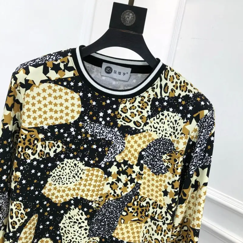 Осень 19fw Новая модная брендовая Толстовка пуловер+ брюки известный длинный рукав Леопардовый принт звезды для мужчин костюмы