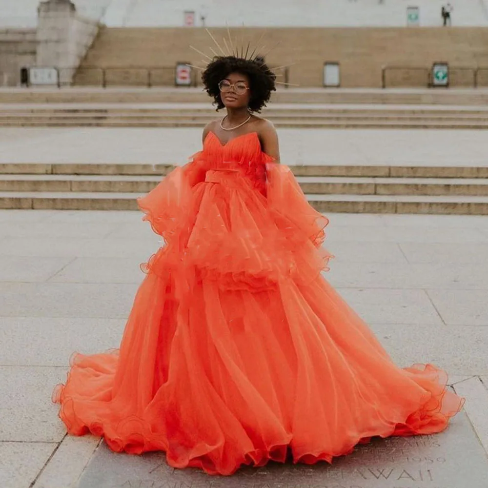 Photography Puffy Formal Dresses For Photo Shoot Orange Off Shoulder