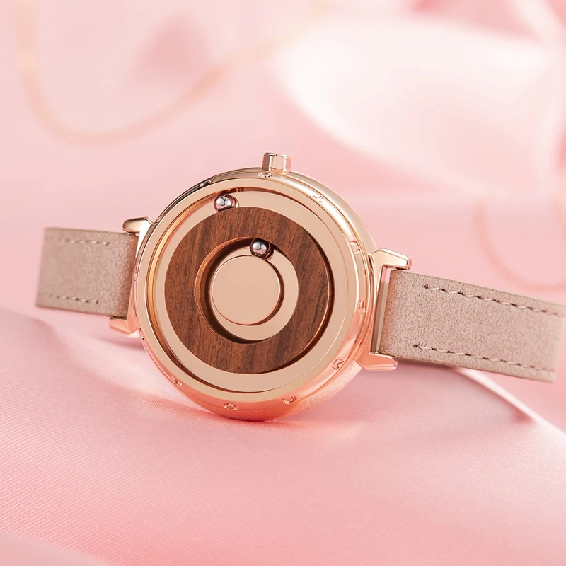 

Eutour original minimalist solid wood dial scale less magnetic bead stainless steel strap natural forest fashion women's Watch