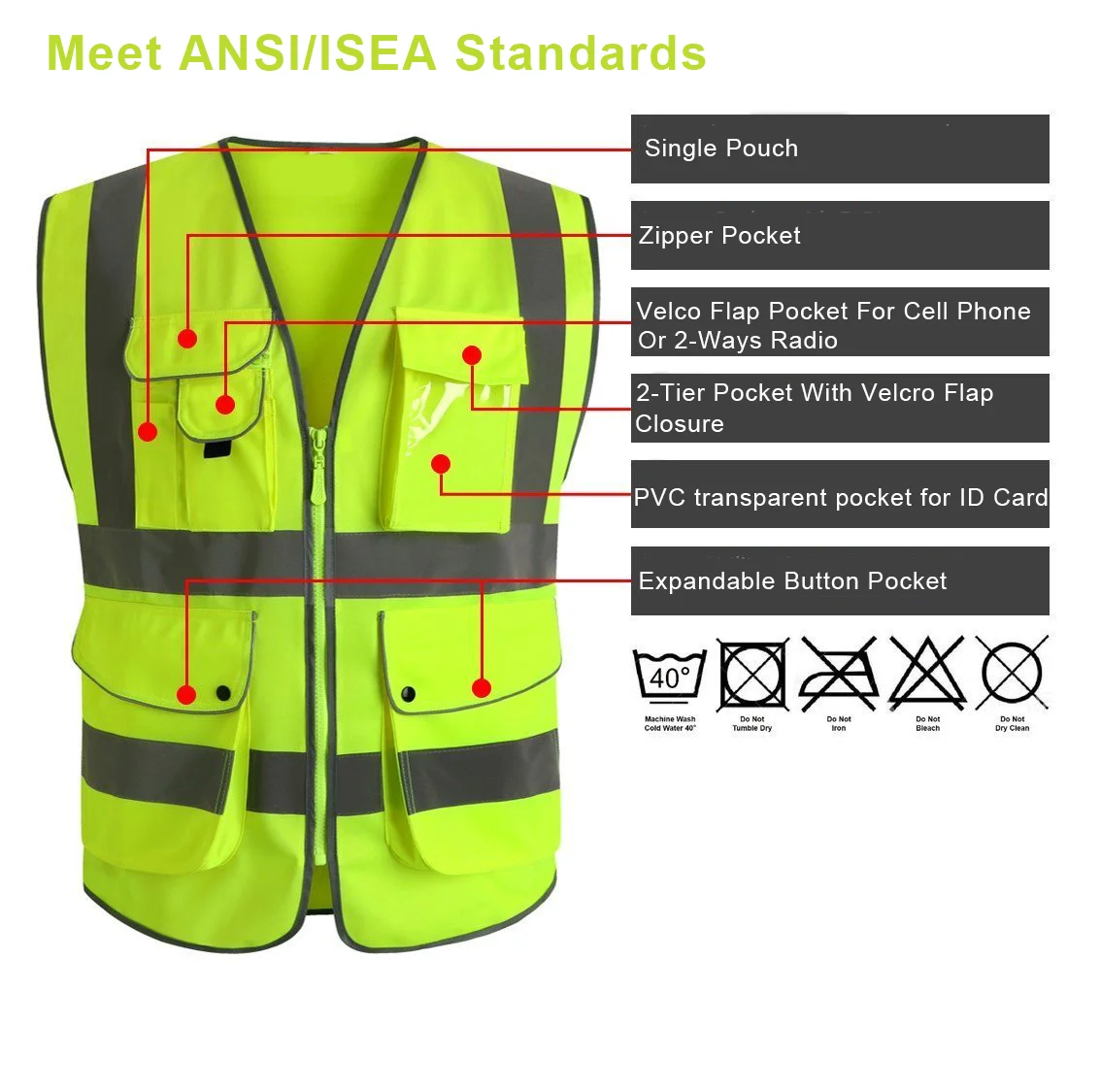 Your Text Reflective Safety Vest Hi Visibility Personalized Construction Work Security Uniform ANSI Class 2
