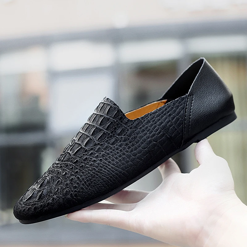 Mens Loafer Shoes Genuine Leather Luxury Fashion Casual shoes slip on  Lightweight Comfortable Custom Made Croco…