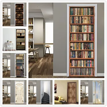 

2PCS/Set Retro Library 3D Adhesive Door Wallpaper Waterproof Home Decor Living Room Mural Decal Sticker Book of the Ocean Poster