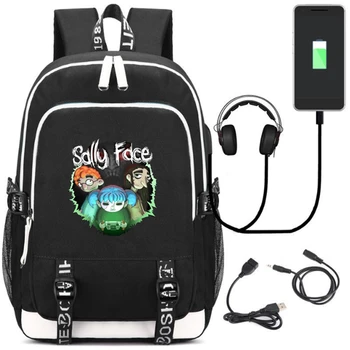 

Anime Game Sally Face USB Backpack School Bookbag Knapsack Laptop Travel Shoulder Bag Cartoon Game Bags
