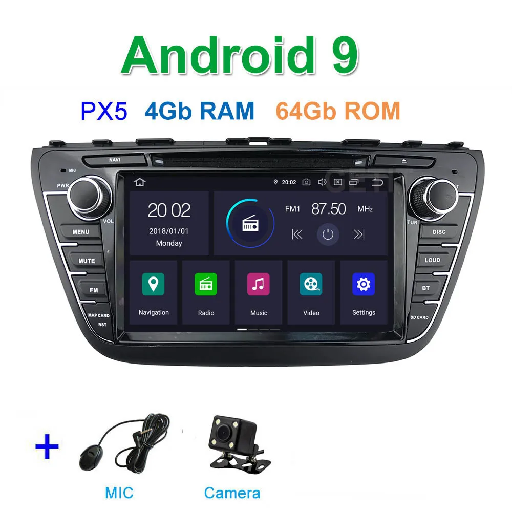 DSP 64G PX6 Android 9 автомобильный DVD для Suzuki SX4 S Cross Авто Радио Стерео gps Навигация Аудио Видео - Цвет: PX5 4G CAMERA