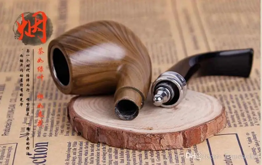 Durable Classic Wooden Smooth Standard chimney Smoking Tobacco Pipe Bent Type black Gift Set 
