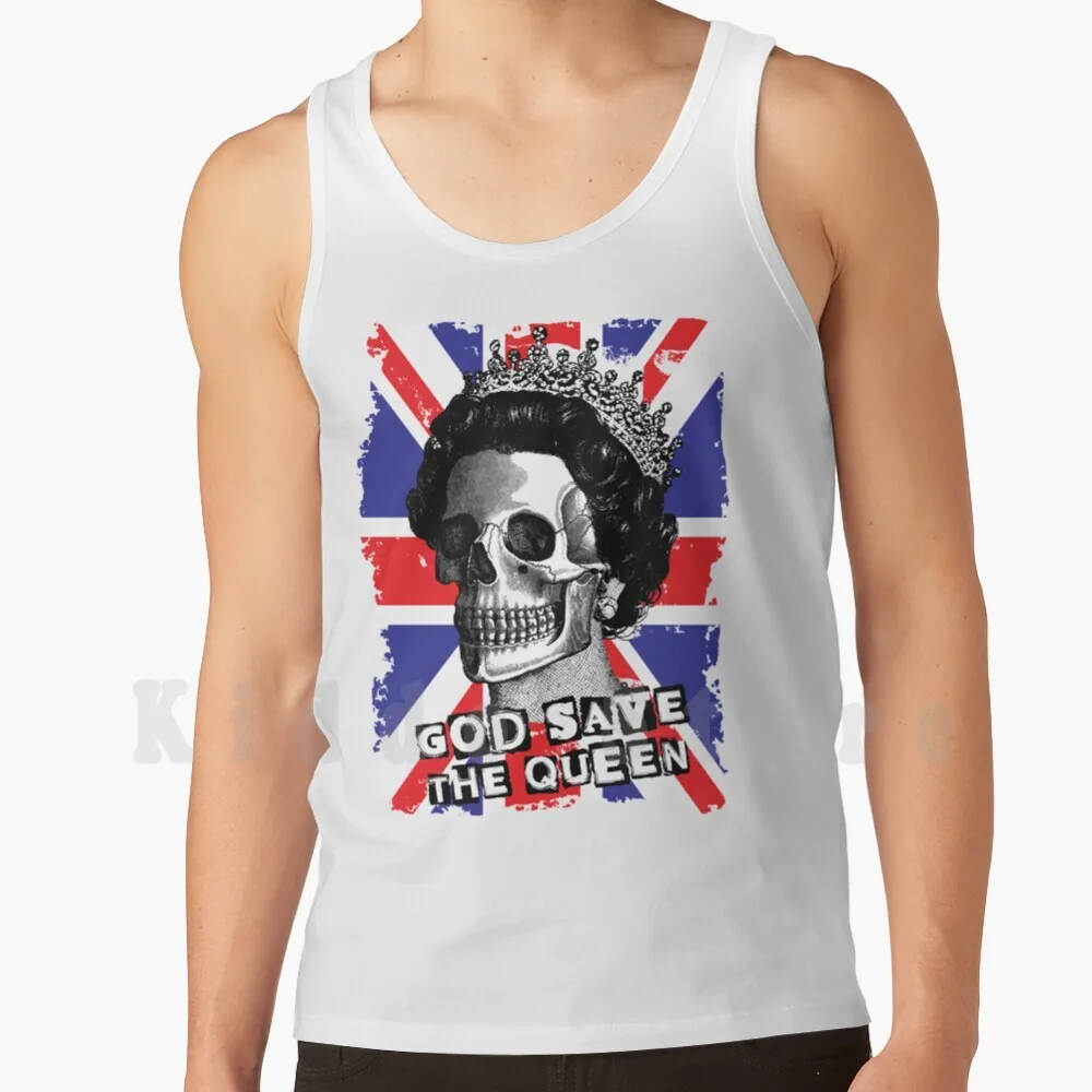 God Save The Queen Canotte Gilet Senza Maniche Queen England Regno Unito Briton Royal Family Skull Skeleton Union Jack