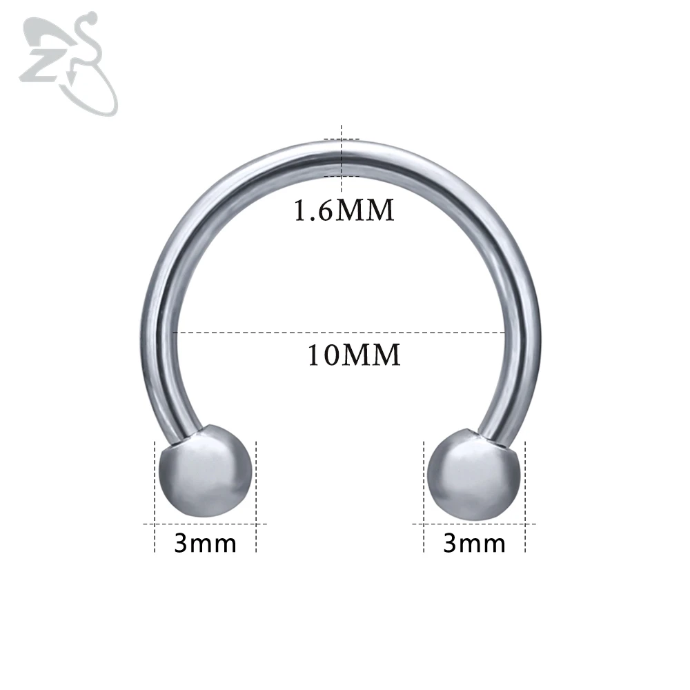 10MM(14G) ZS 1 шт. 316L кольцо для носа из нержавеющей стали 14 г 16 г пирсинг носа спиральные пирсинг ушей женские мужские перегородки Кольца, Пирсинг тела, украшения - Окраска металла: 10MM(14G)
