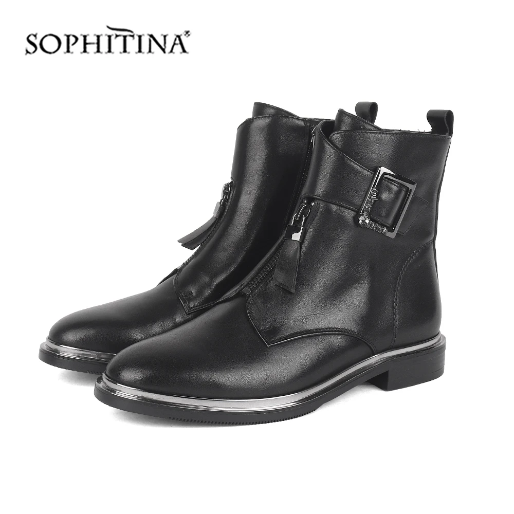 SOPHITINA/модные ботинки с пряжкой; однотонная удобная обувь из высококачественной натуральной кожи с круглым носком; новые женские ботильоны; SC536