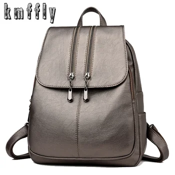 

2020 High Quality Leather Women Backpack Large Capacity School Bag For Girls Fashion Double Zipper Women Travel Backpack Mochila