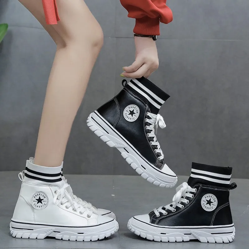 

Wa zi xie Women's 2019 Autumn New Style Korean-style Hight-top Fly Woven wa zi xie Students Outer Wear Casual Shoes