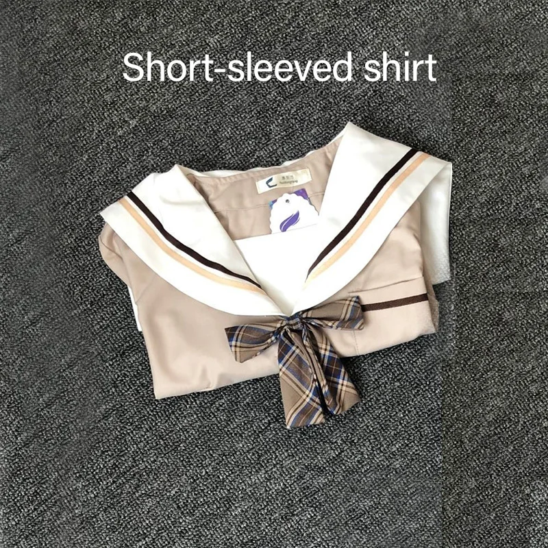 School Dresses Japanese College Middle School Uniform For Girls Jk Uniforms Lady Sailor Suit Tea Brown Color Plaid Pleated Skirt - Цвет: Short - sleeve shirt
