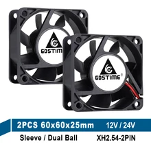 Gdstime – ventilateur de refroidissement Axial à roulement à billes, 2 pièces, DC 12V 24V, 2 broches, 6025 60x60x25mm 60mm 6cm, pour PC, CPU, ordinateur portable, boîtier sans balais