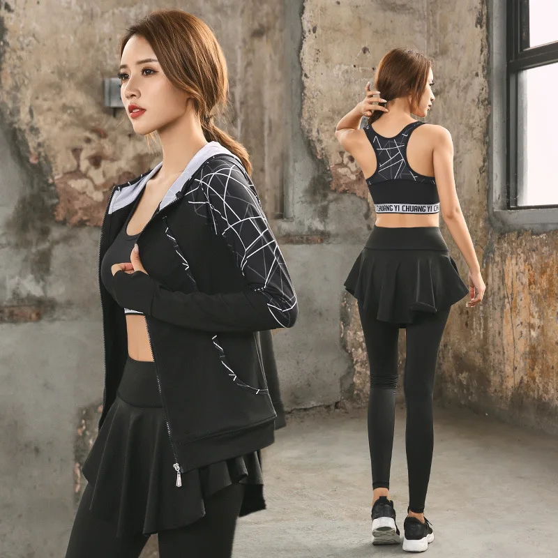 

New Running Yoga Clothes Three-piece Female Gym Quick-drying Thin Hooded Fitness Casual Sexy Sports Suit Yoga Set Tracksuit
