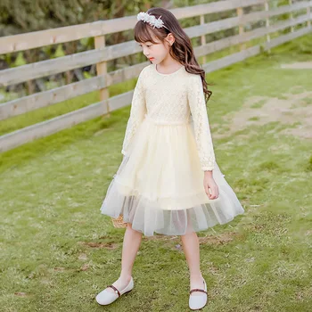 

2020 New Spring Girls Lace Princess Dresses Kids Long-Sleeve Mesh Patchwork Dresses for Girls Cute Baby Girls Dresses, #8348