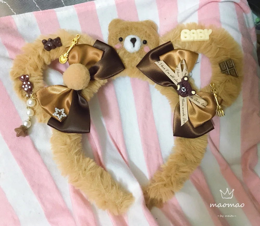 Headband Ручной работы супер милый пушистый Медведь наушники KC десерт мягкие японские игрушки головной убор Лолиты милые Kawaii аксессуары для волос Косплей - Цвет: Headband