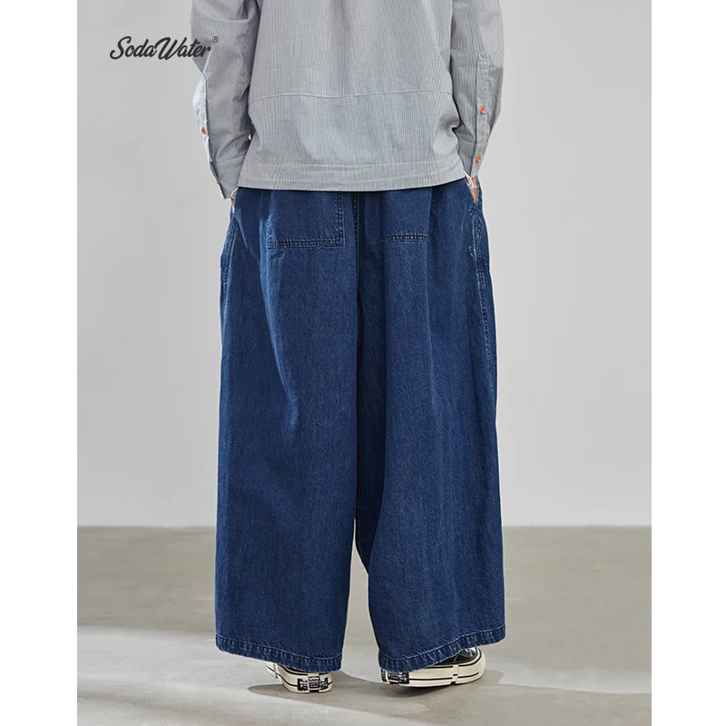 SODAWATER мужские джинсы с широкими штанинами, уличная одежда, однотонные синие джинсы, Мужские джинсы в японском стиле, повседневные свободные хлопковые джинсы для мужчин 93340W