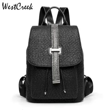 

WESTCREEK Brand Women Backpack Fashion Soft Cowhide Leather Drawstring Diamond Female Back Pack Leisure Travel Bookbags