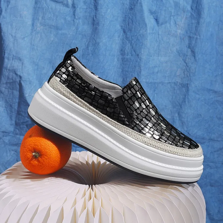 

Loafers Women's Thick Bottomed Platform 2018 Spring New Style Versatile Korean-style Shoes Genuine Leather round-Toe Lazy Casual