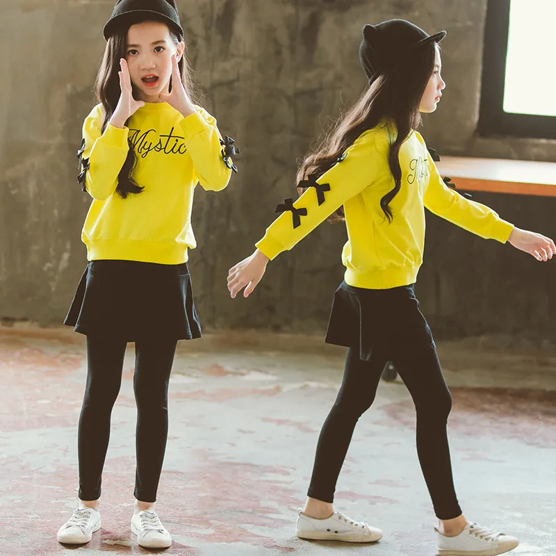 

2019 Autumn Girls Bow Case Big Boy Princess Case Crew Neck Tops + Trousers