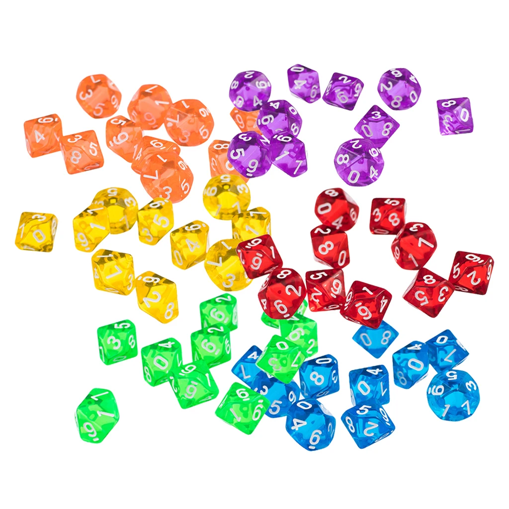 60 Pieces Acrylic Ten Dice Multiple Sides Game Dice Kids Gifts Lover Games