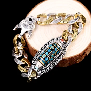 

MetJakt Fashion Personality Trend Men S925 Sterling Silver Six-character Mantra Dzi Bracelet