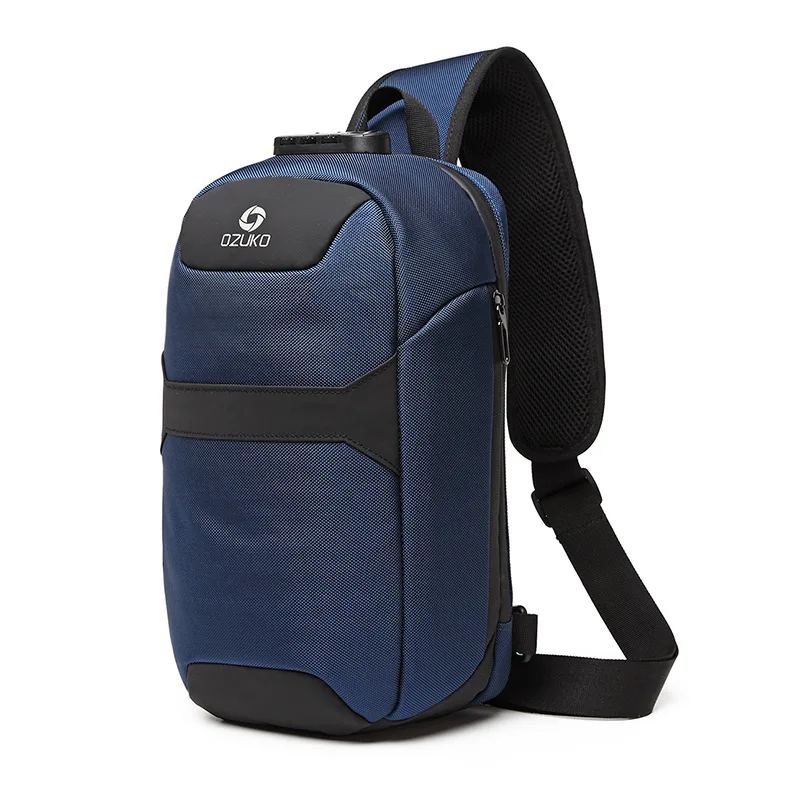 OZUKO, Большая вместительная Мужская нагрудная сумка, водонепроницаемая, через плечо, нагрудная сумка, панельная, мужская сумка через плечо, зарядка через usb, сумки для мужчин, Tasjes - Цвет: Blue