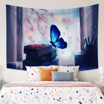

Cassisy Tapestry Blue butterfly and books Wall Hanging Artwork Tapestries Carpet Decor Wall Cloth Beach Towel Home Decoration