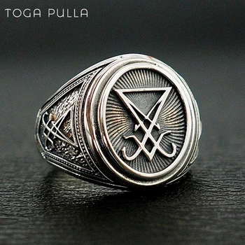 

Vintage Gothic Lucifer Satan Signet Ring Stainless Steel Rock Punk Seal Rings Men and Women Pagan Jewelry Gift