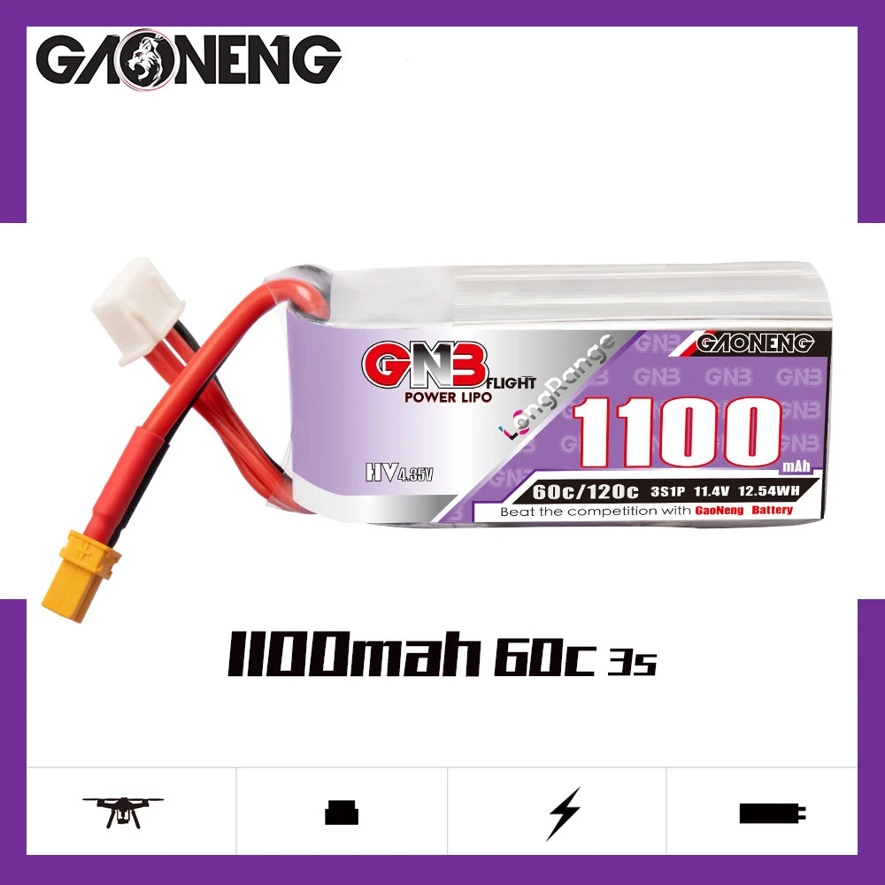 1/2 шт. Gaoneng 1100 мАч 11 4 в HV 60C 3S LiHV Lipo батарея с разъемом XT30 для FPV дрона оси БПЛА